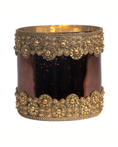 Goodwill - Portacandela Con Perle Marrone ed Oro "Pearl Trim"